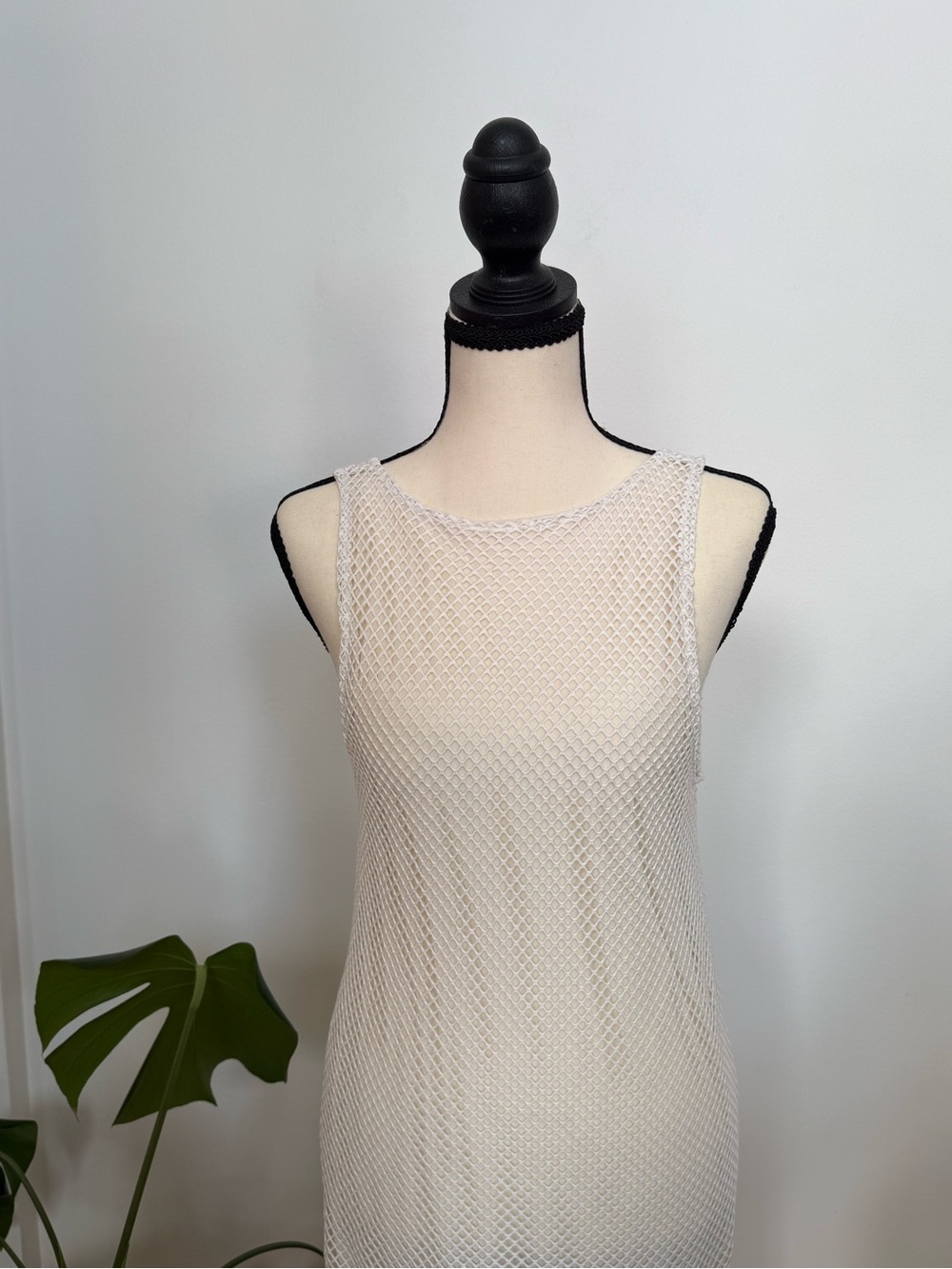 Cream Mesh Lined Sleeveless Knit Dress